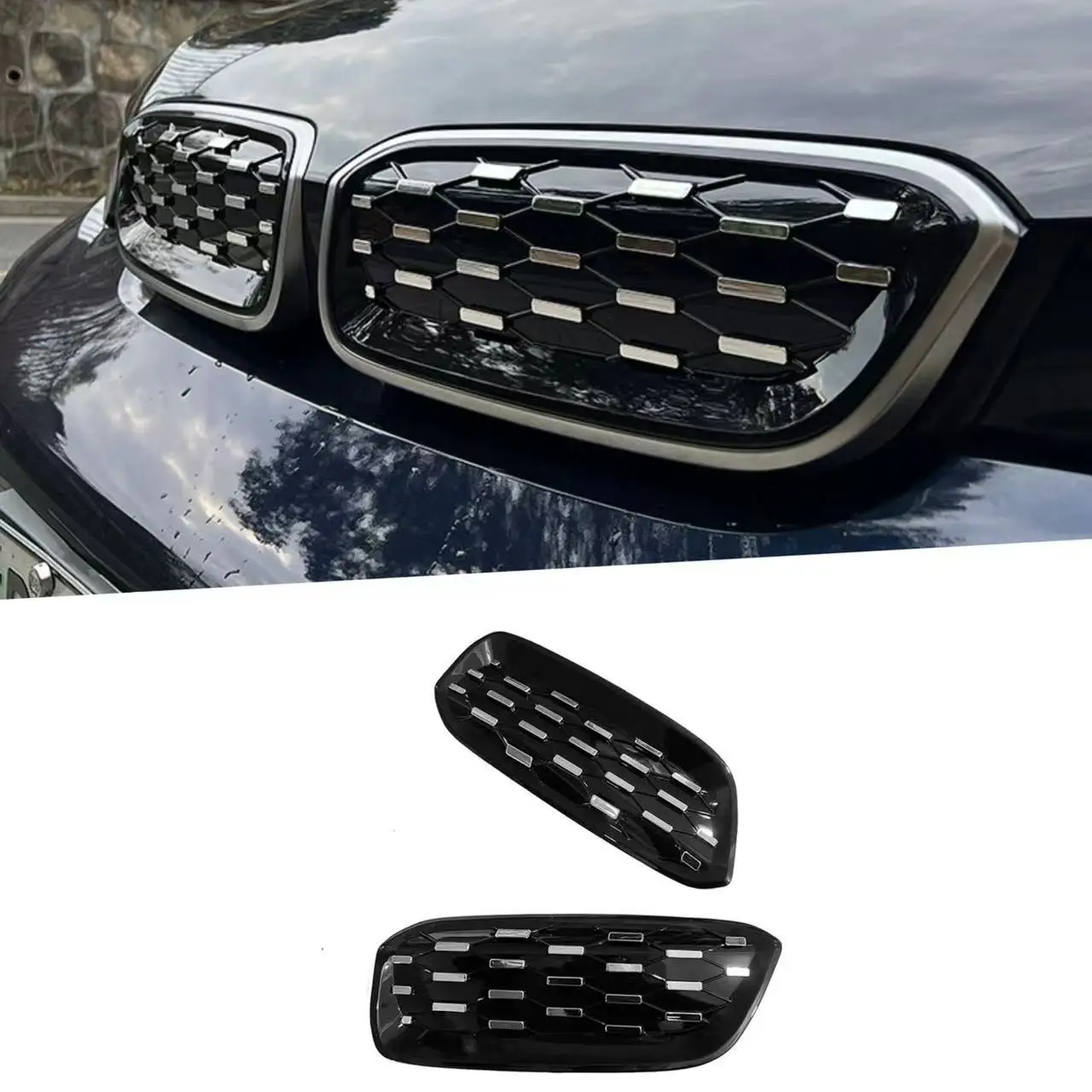 

For BMW I3 Electric 2013-2021 Racing Grille Body Kit Meteor Style 2 Piece Paste Installation ABS Plastic