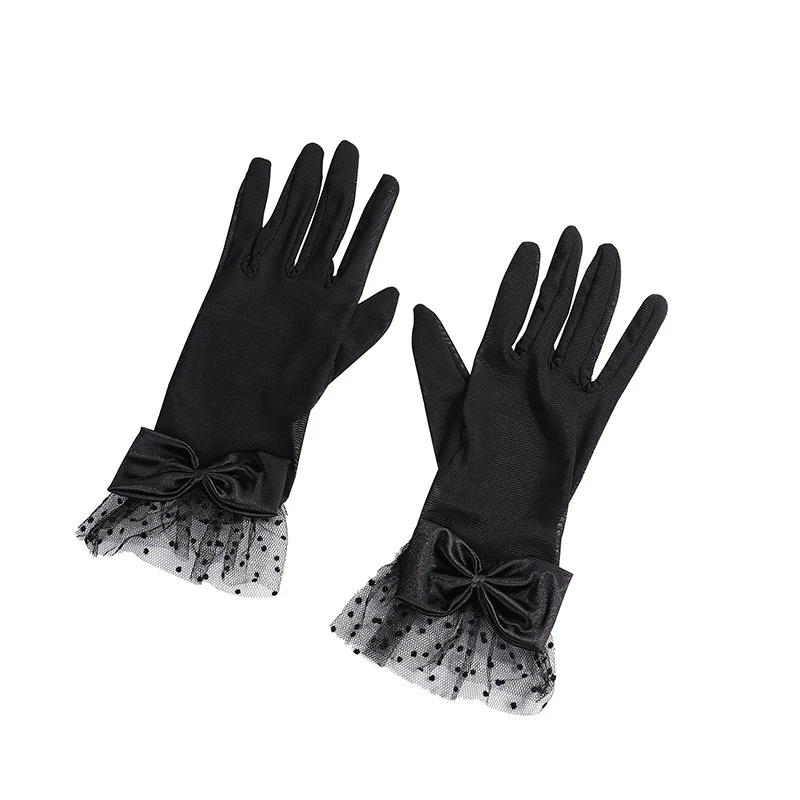 Ladies Lace Mesh Gloves Female Wrist Gloves Large Bow Knot Marriage Glove Party Cosplay Accessories