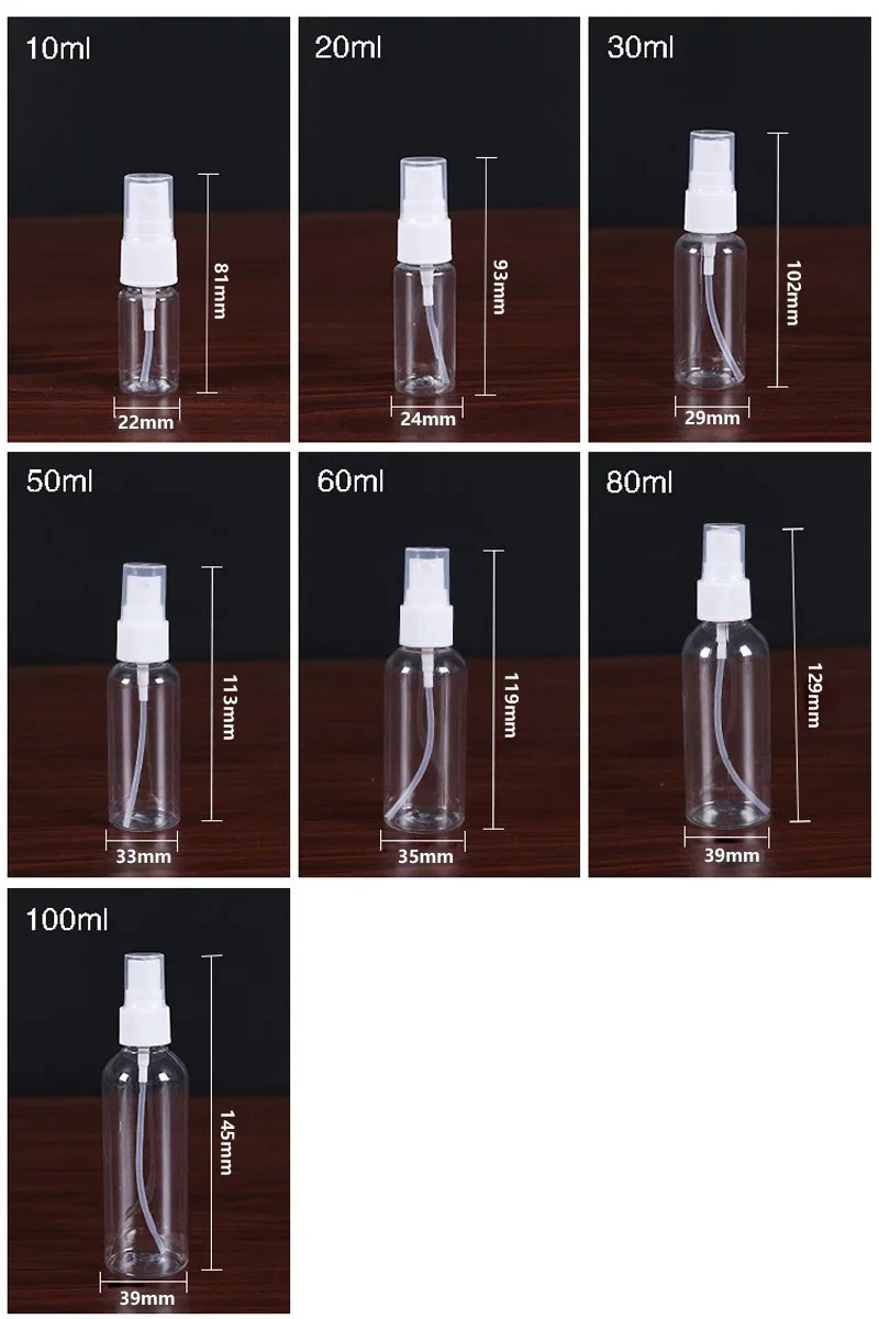 10 قطعة 10-100 مللي زجاجات رذاذ صغيرة واضحة فارغة رذاذ رذاذ ناعم حجم السفر قابلة لإعادة الاستخدام البخاخة مضخة غطاء رذاذ الحاويات السائلة