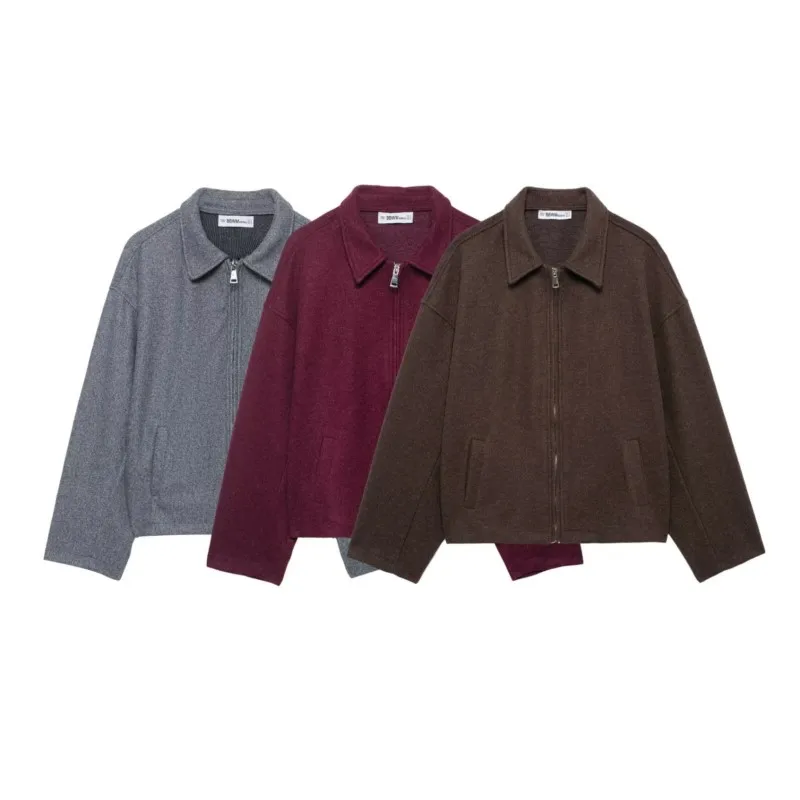 

HipSeam Women Zipper Jacket Autumn Elegant Lapel Long Sleeve Short Tops Female Vintage Coats Lady Street Outerwear