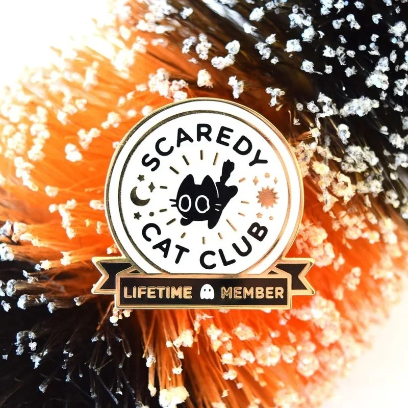 Scaredy Cat Club Lifetime Members Only Enamel Pin //Halloween, Black , Spoopy,  Pin, Kawaii  Cute  Spooky