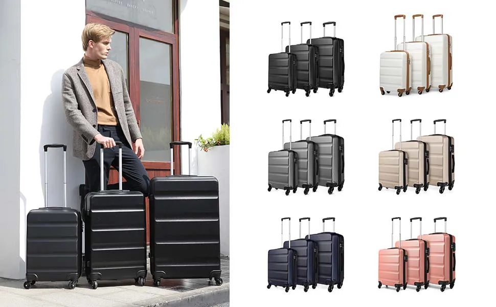 KONO Koffer Leichter Hartschalenkoffer, Trolley Reisekoffer mit 4 Zwillingsrollen & TSA-Schloss, ABS Material（S M L ） – Detail 9
