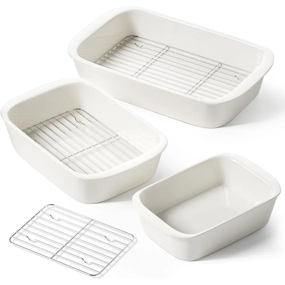 

Deep Casserole Dishes or Oven, 13.7”x9.6” Ceic Bg Dish Set with Roasting Racks, Large Lasagna Pans with Handles, Recular Bakewar