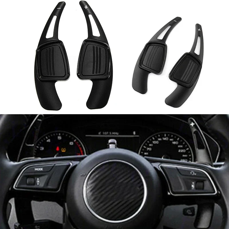 

For Audi 2015+ A3 8V A4 B9 S4 A5 S3 S5 Q3 SQ5 Q7 TT TTS 8S Steering Wheel Shifter DSG Extend Car Paddle Accessories Black 2Pcs