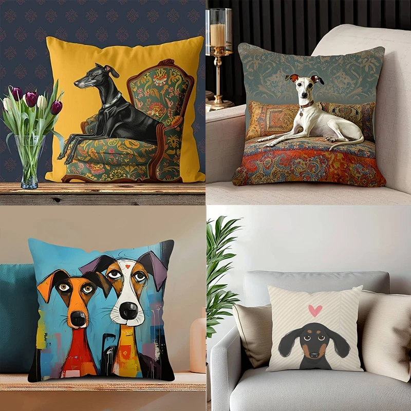 

Стильная и игривая наволочка с собачьей тематикой — элегантный узор с гончим и необычным щенком для очаровательного домашнего декора