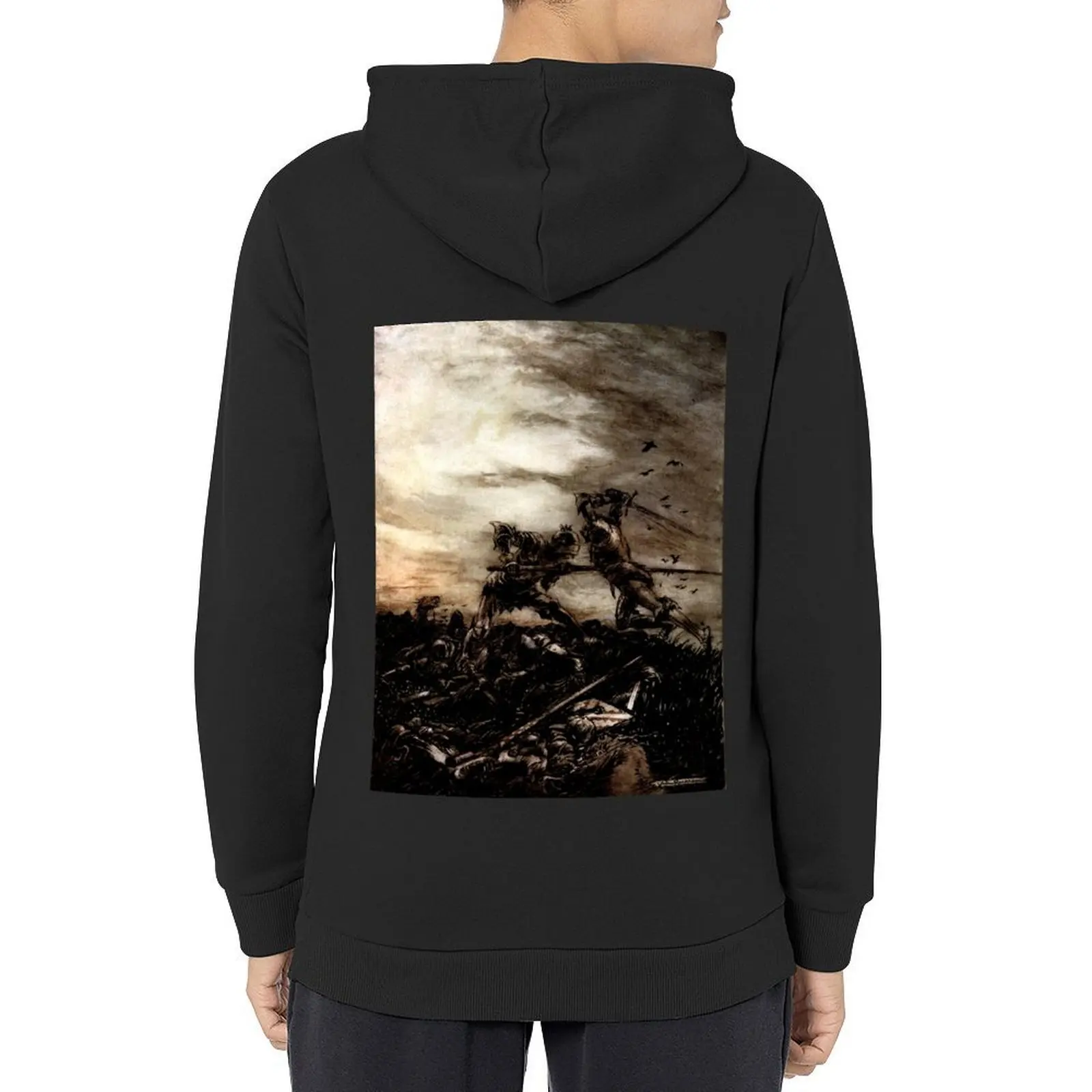 

King Arthur and Mordred in Battle - Arthur Rackham Hoodie men's clothing aesthetic clothing mens hoodies