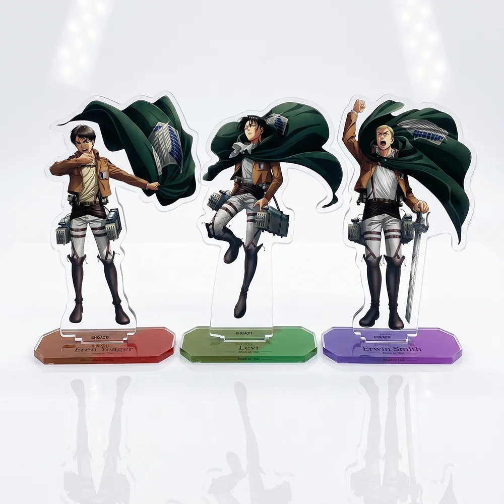 Attack on Titan Eren Levi Erwin 15CM Acrylic Stand Figure Keychain Set Survey Corps Flag Cape Ver. Desktop Decoration Gift