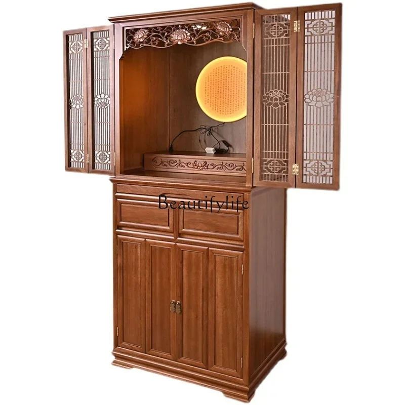 

lRosewood Solid Wood Buddha Cabinet New Chinese Style Clothes Closet Small Altar Shrine with Door