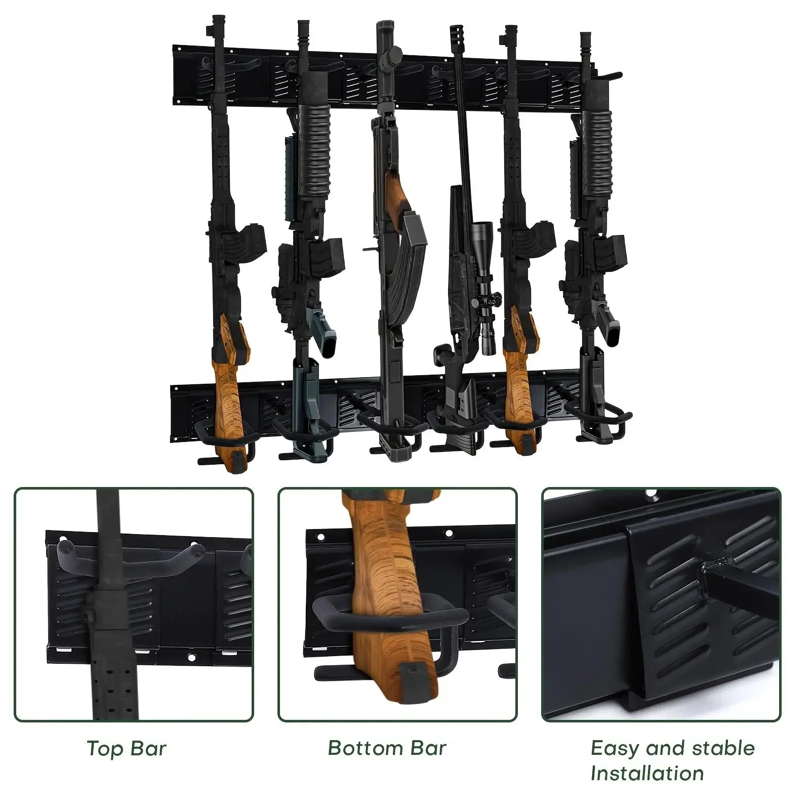 3 Sets Adjustable Wall-Mounted Gun Rack - Space-Saving Storage Rifles Rack For Shotguns & Rifles Steel Collection Display Stand