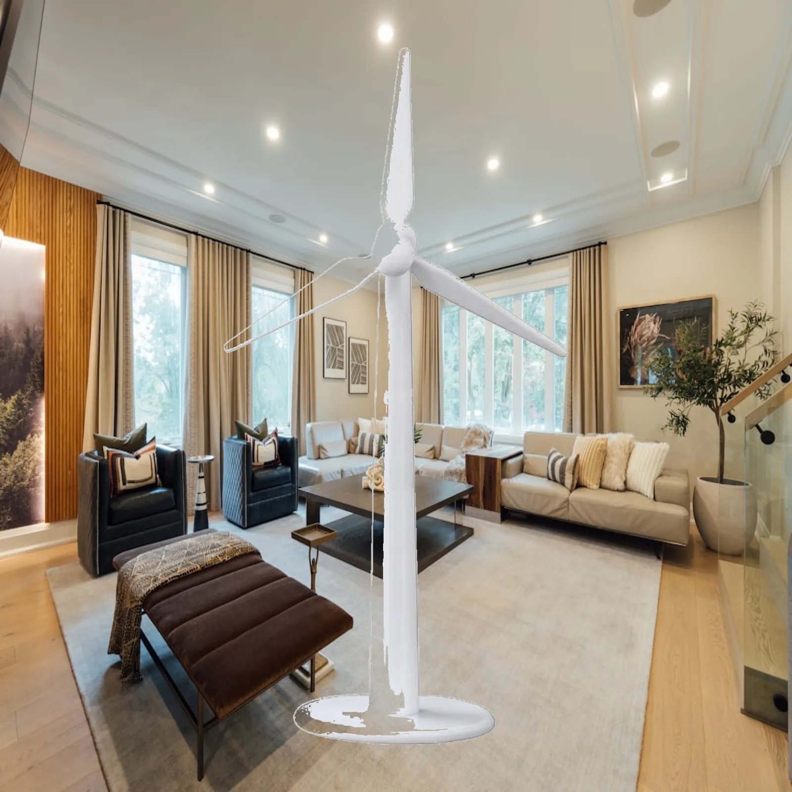 White Wind Turbine Model Kit for Miniature Building Scenes Educational Craft Project Adjustable Mast Round Base Decor