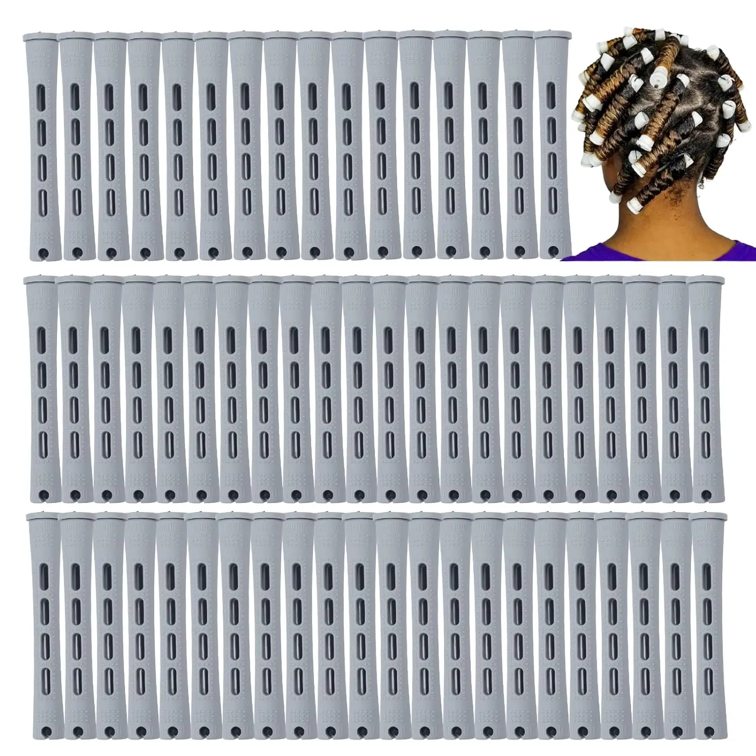 Perm Rods 60 pcs Hair Rollers for Natural Hair Long Short Hair Styling Tool Hair Curlers Small Size 0.59 inch Gray Color