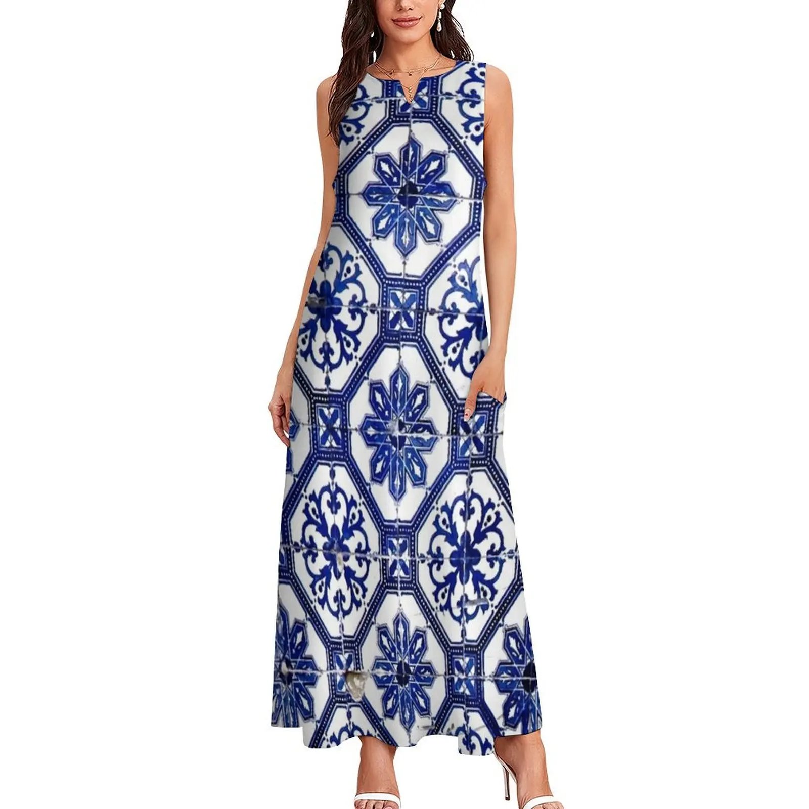 Blue and White Portuguese Tile Long Dress summer dresses ladies 2025 Evening dresses Dress