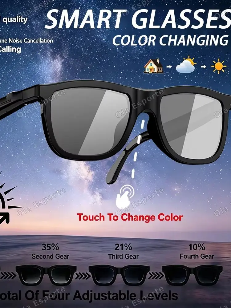 2026 Touch Kleurveranderende Lens Slimme Bril AI-vertaling Dubbele Microfoon Ruisonderdrukking Superhelder Geluid Bluetooth Zonnebril