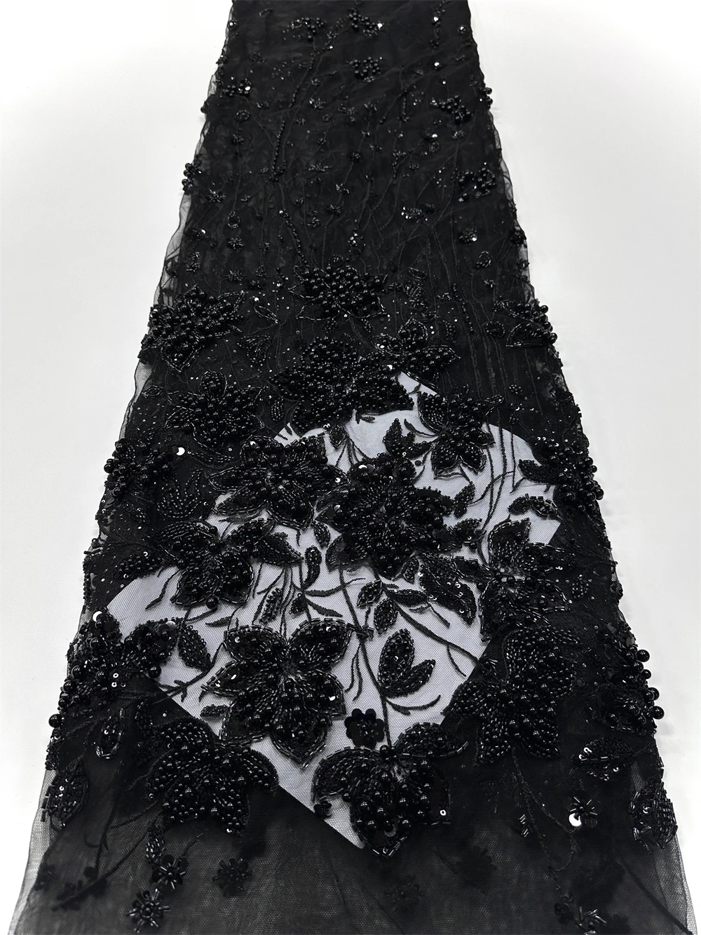 African Heavy Bead Lace Fabric 2025 High Quality Nigerian Sequins French Tulle Fabric Material For Wedding Party Sewing