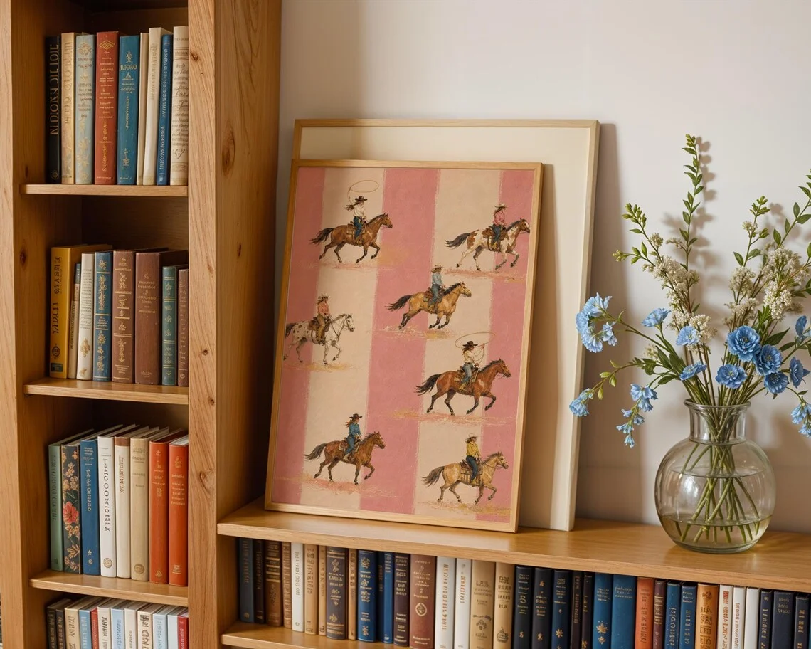 Vintage Western Cowboy Rodeo Print, Retro Horse Riders Printable Wall Art