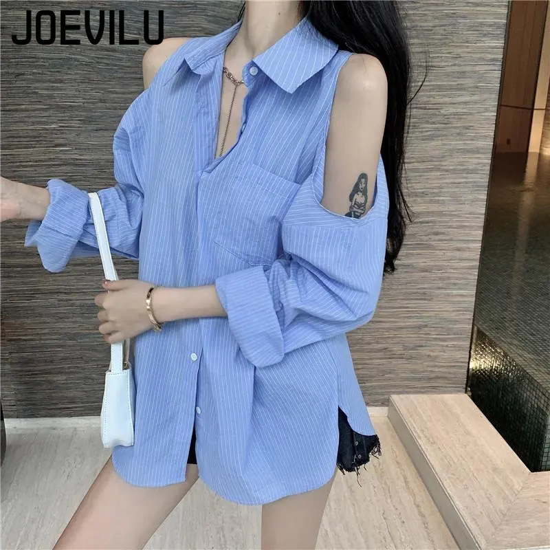 Vintage Off Shoulder Shirt Women\'s Loose Fitting Mid Length Niche Design Tops Summer French Style Thin Top Korean Casual Blouses