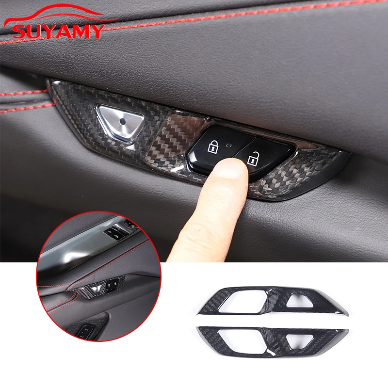 Real Carbon Fiber Car Door Lock Switch Frame Trim Cover For Corvette C8 Stingray Z51 Z06 2020-2023 Car Accessories