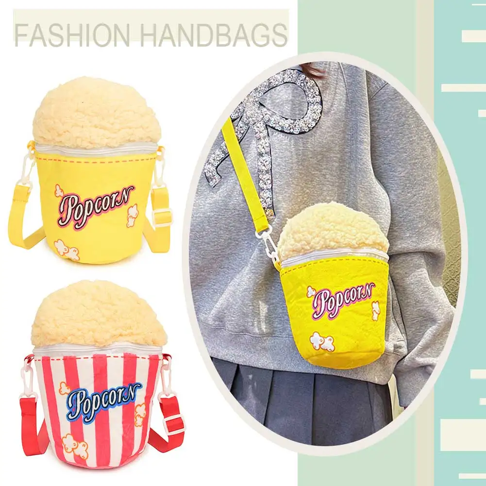 Cute Popcorn Bucket Bag for Women Soft Plush with Adjustable Strap Ideal for Shopping and Everyday Carry