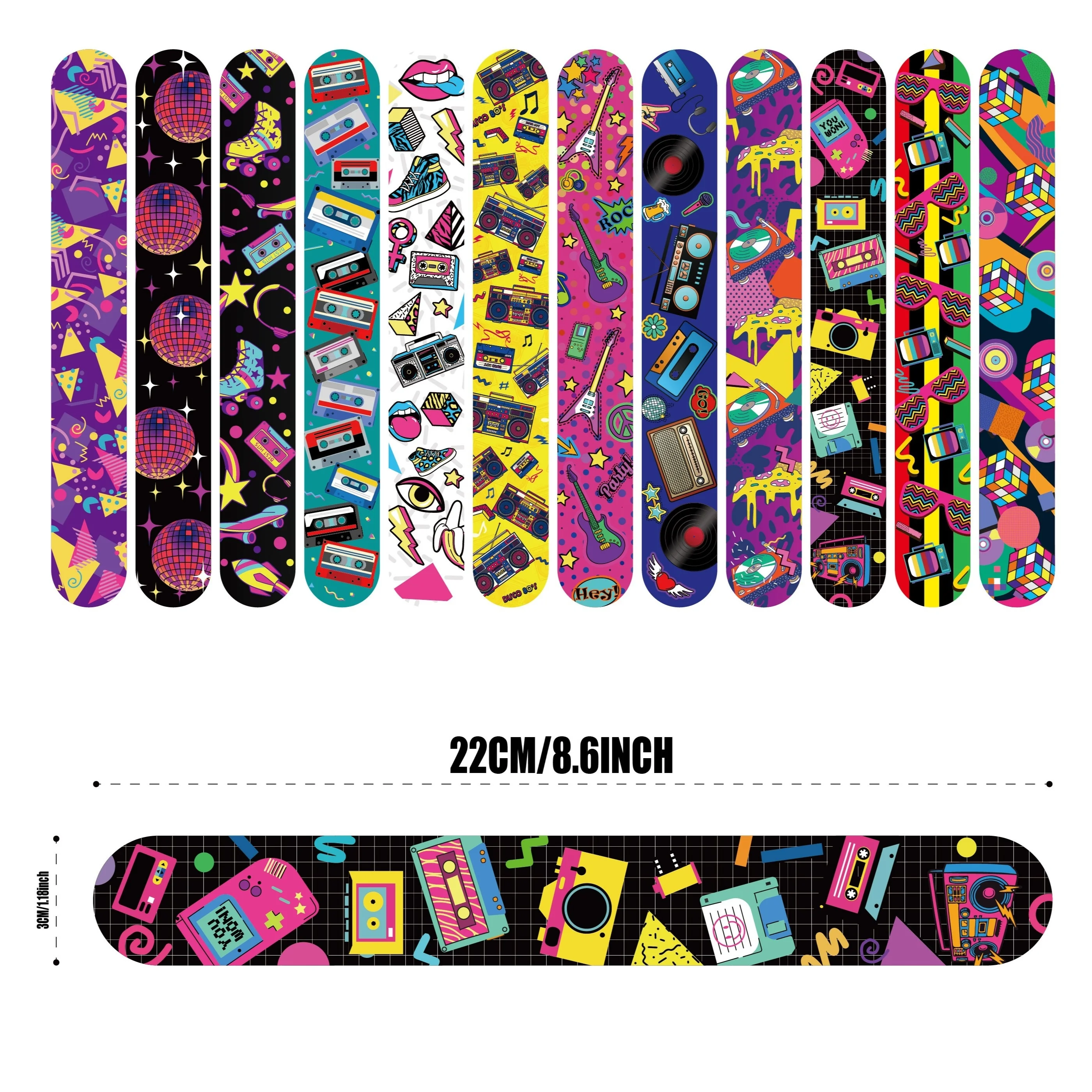 Music Party Favors Slap Bracelets Back to 80S 90S Birthday Decorations Supplies Retro Rock for Kids Adults Classroom Prizes