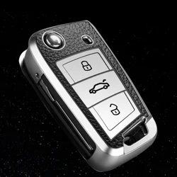 Leather Car Key Case Cover For VW For Volkswagen MK7 GTI 7 Golf 7 Golf R For Skoda Octavia A7 SEAT Remote Shell Fob Accessories