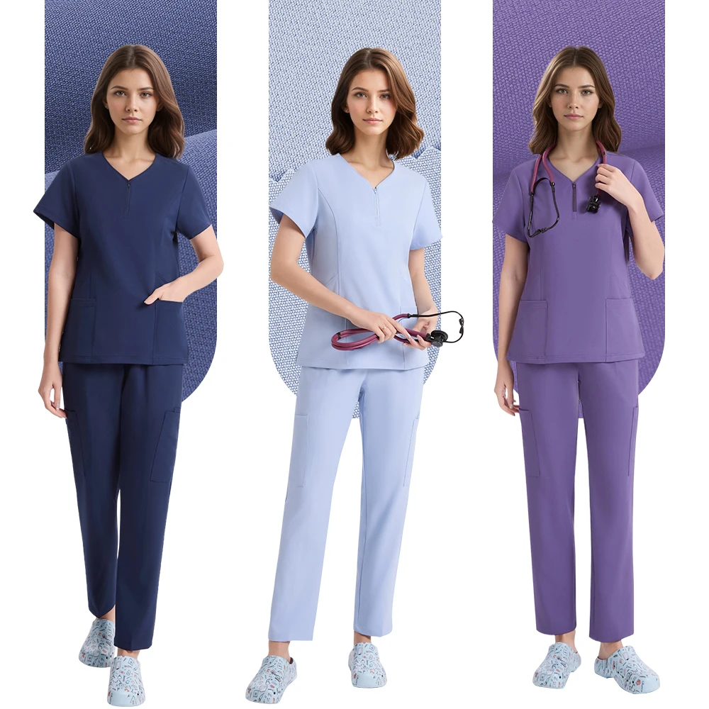 quick-dry-sport-medical-scrub-set-stretch-zipper-top-and-pant-doctor-nurse-outfits-scrubsdental-clinic-nursing-scrubs-s36