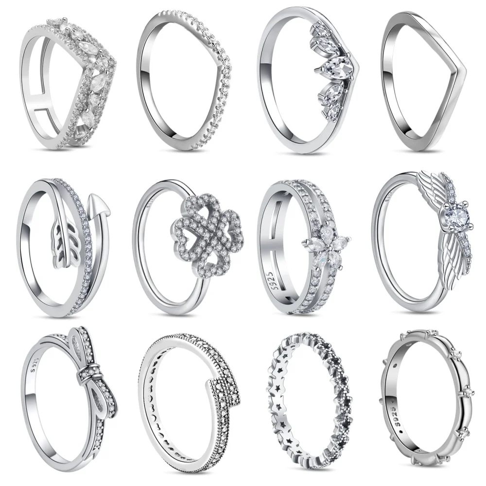 Hot Sale 925 Sterling Silver Original Ring Arrow Arrow Four-leaf clover Classic Design DIY Stacking Women Jewelry Fashion Gift