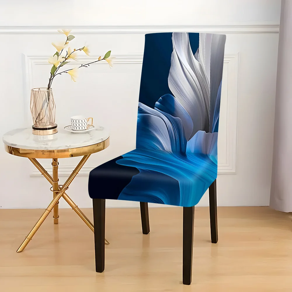 2/4/6pcs Chair Slipcover, Luxury Blue Abstract Fluid Stretch Dining Chair Cover, Removable Washable Seat Slipcover