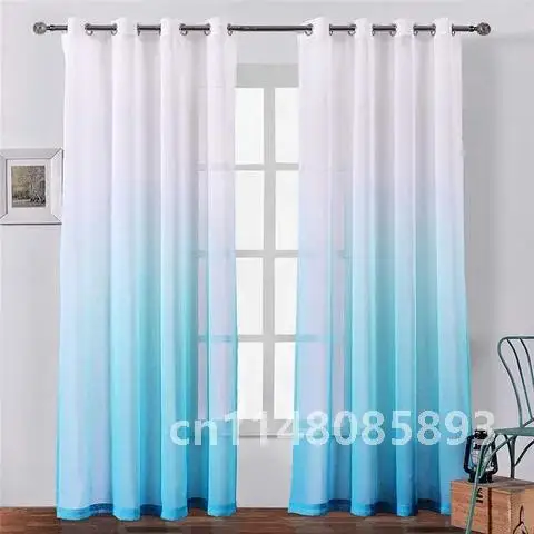 Modern Blue Gradient Color Design Voile Curtain LISM Tulle Curtain Living Room Sliding Door Gray Sheer Curtain Drape Home Decor