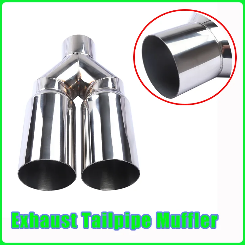Universal Edelstahl Auspuff Endrohr Schalldämpfer 63mm Einlass 76mm Auslass Doppel Zylinder Für Auto Auspuff System Ersatz