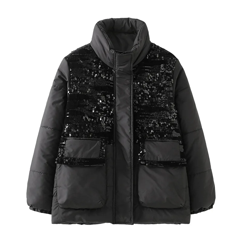 Manteau Court Noir à Paillettes pour Femme, Grande Taille, 3XL, 4X, 5XL, Nouvelle Collection Hiver 2022