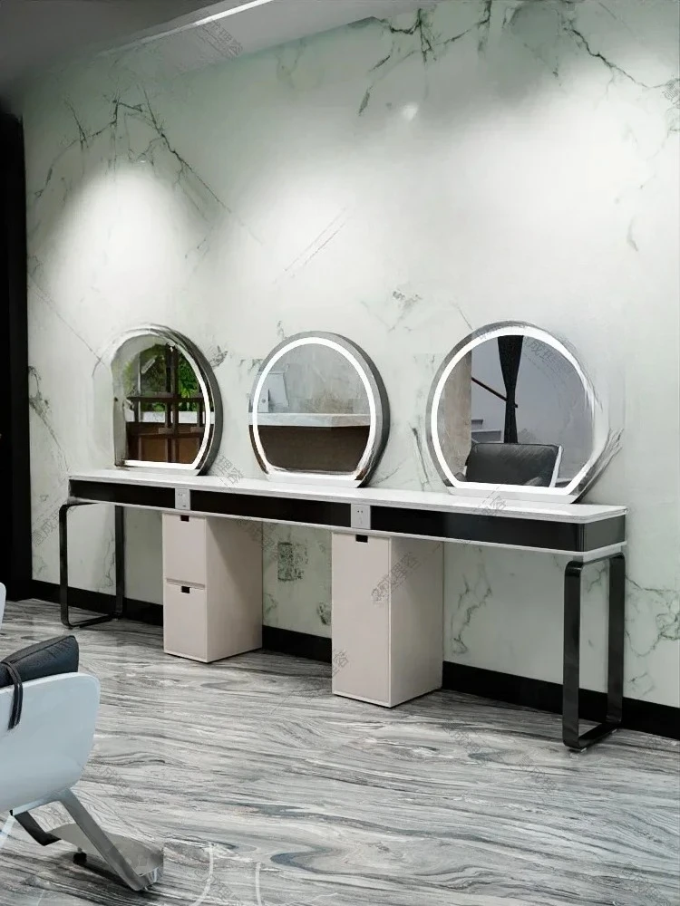 

FG17for Hair Salon Single-Sided Double-Sided Marble Hairdressing Mirror with Cabinet Hair Cutting and Perming Table