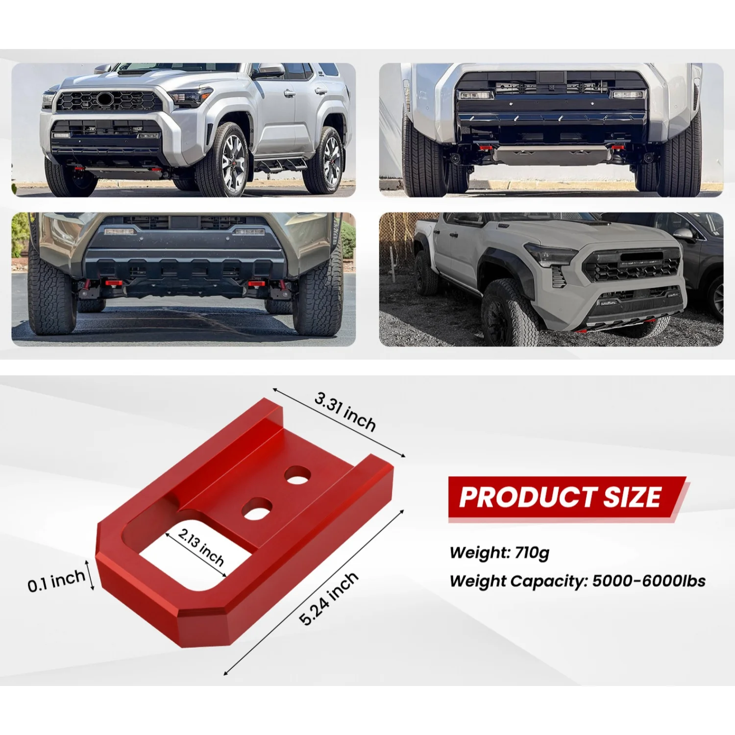 DY1653 خطاف سحب السيارة 2 حزمة أحمر 5000-6000 رطل سعة تحميل 13.31 × 8.41 سم معدن لـ 2024-2026 تويوتا تاكوما و