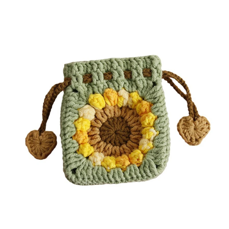 

DHL100pcs Drawstring Bags Sunflower Weave Handmade Wool Short Purse