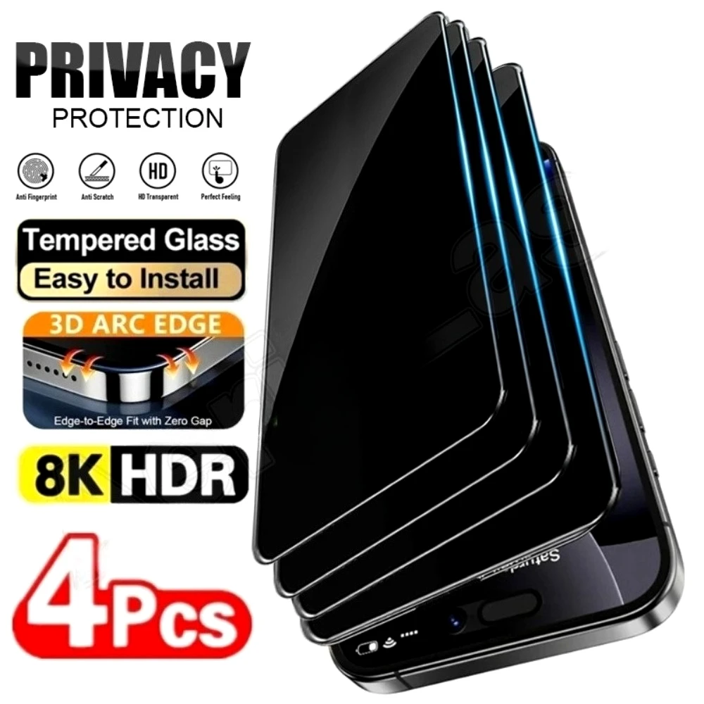 

4Pcs Anti Spy Full Screen Protector for iPhone 17 16 15 14 Pro Max Air 13 12 11 Pro Mini 16 15 Plus 9H Hardness Tempered Glass