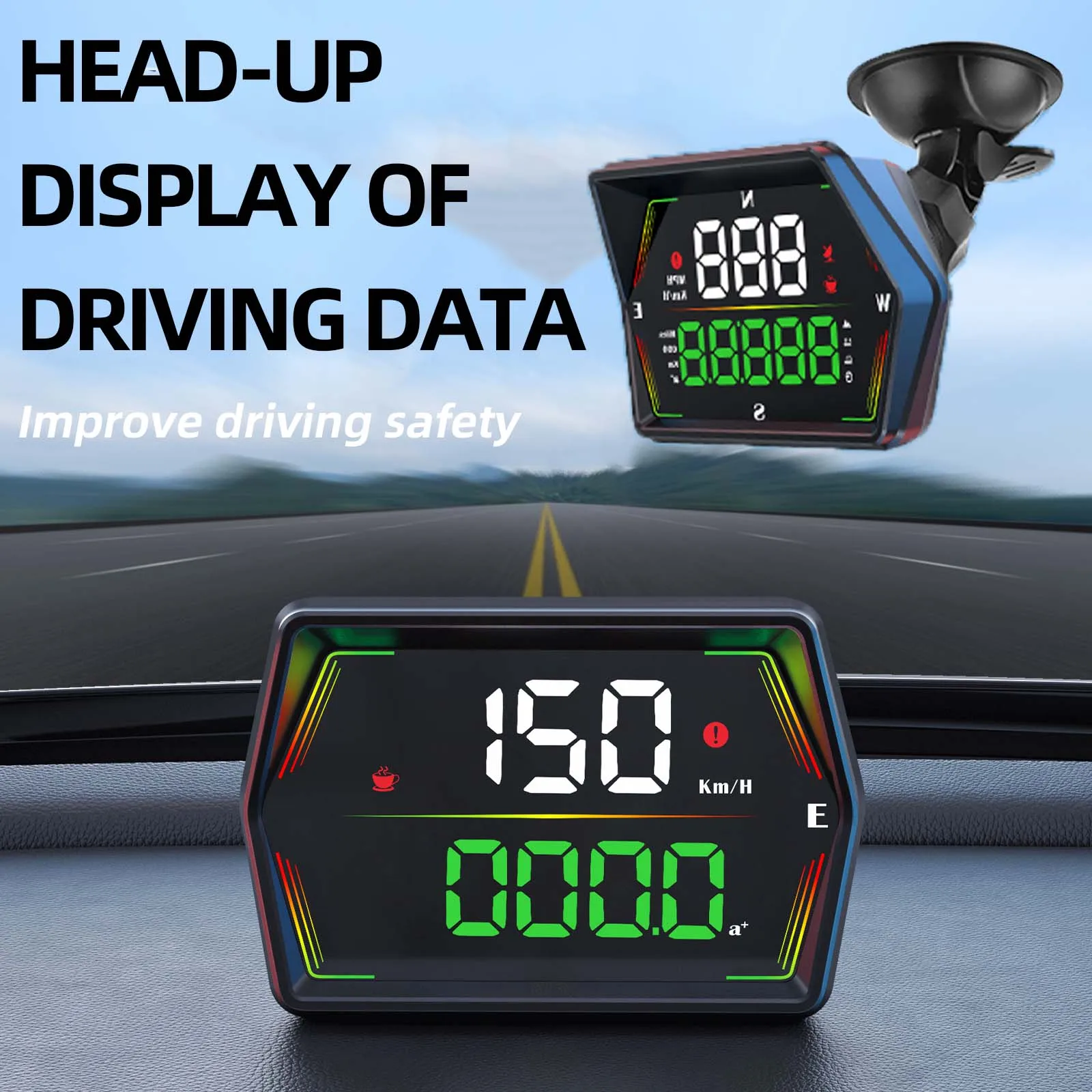 GPS Speedometer Car HUD Head Up Display Large Font Compass Time Overspeed Warning Windshield Projector Universal For All Vehicle