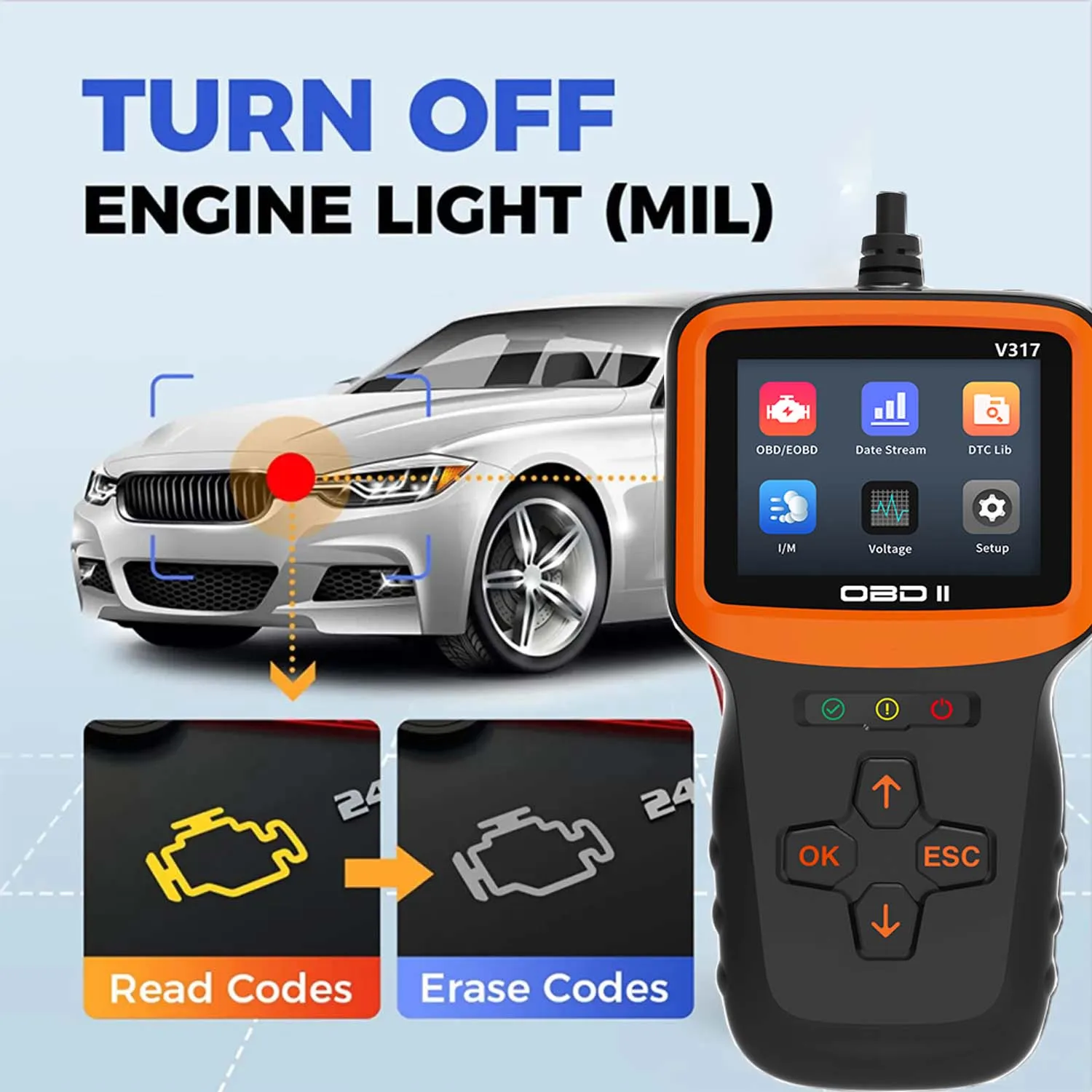 V317 OBD2 Scanner Auto Check Car Engine Clear Fault Code Reader Automotive Diagnostic Scan Tester Tools OBDII/EOBD Scan Tool