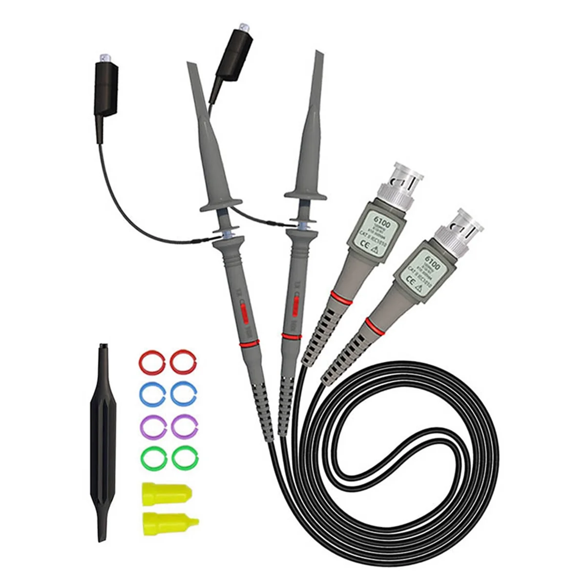 

2 Pack Universal P6100 Oscilloscope Probes 100MHz, Oscilloscope Clip Probes 1X 10X with Accessories