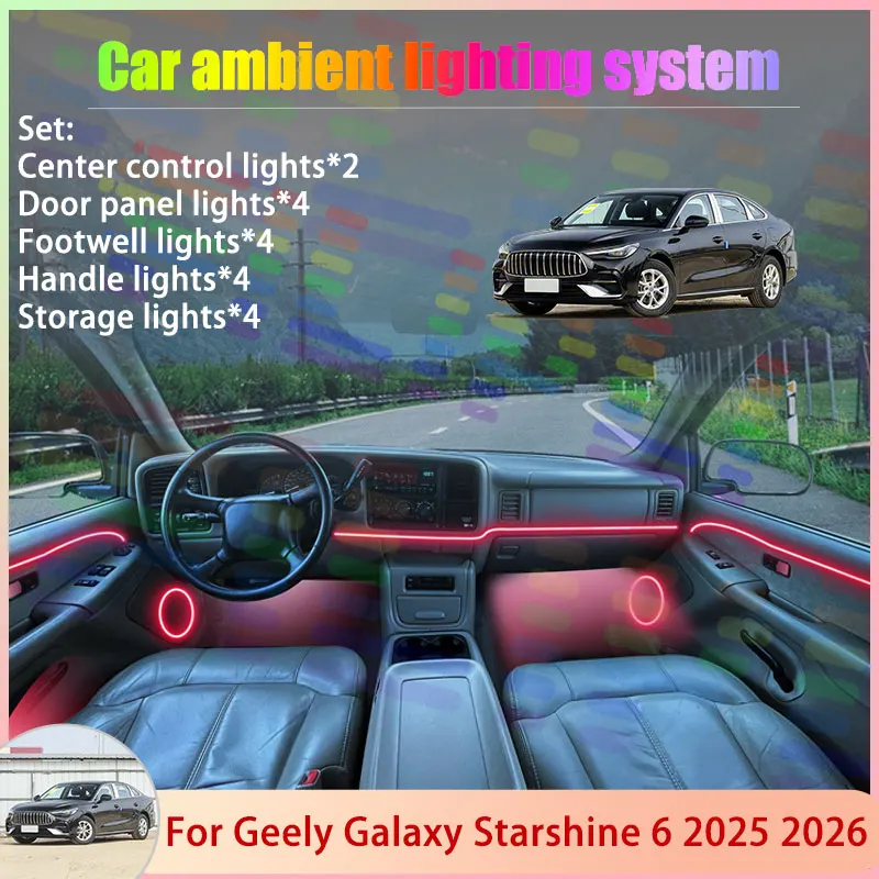 

Для Geely Galaxy Starshine 6 2025 2026 P161 Седан 2/24 в 1, автомобильная атмосферная лампа, RGB абажур, ансамбль, стример, атмосферный набор