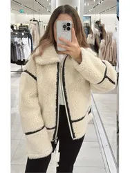 Women Fake Fur Zipper Jacket Plush Coat Loose Long Sleeve Lapel Collar Thicken Coats Winter Fashion Female Warm Street Outwears