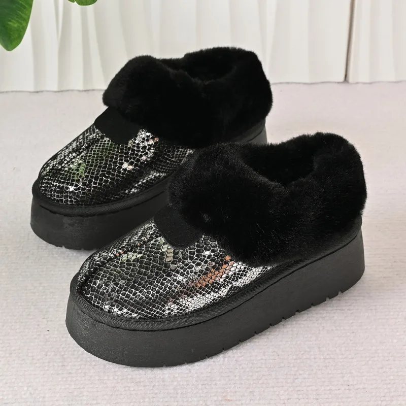 

Зимние ботинки большого размера 2025, женская зимняя новая модная хлопковая обувь на толстой подошве, плюшевые и противоскользящие зимние ботинки