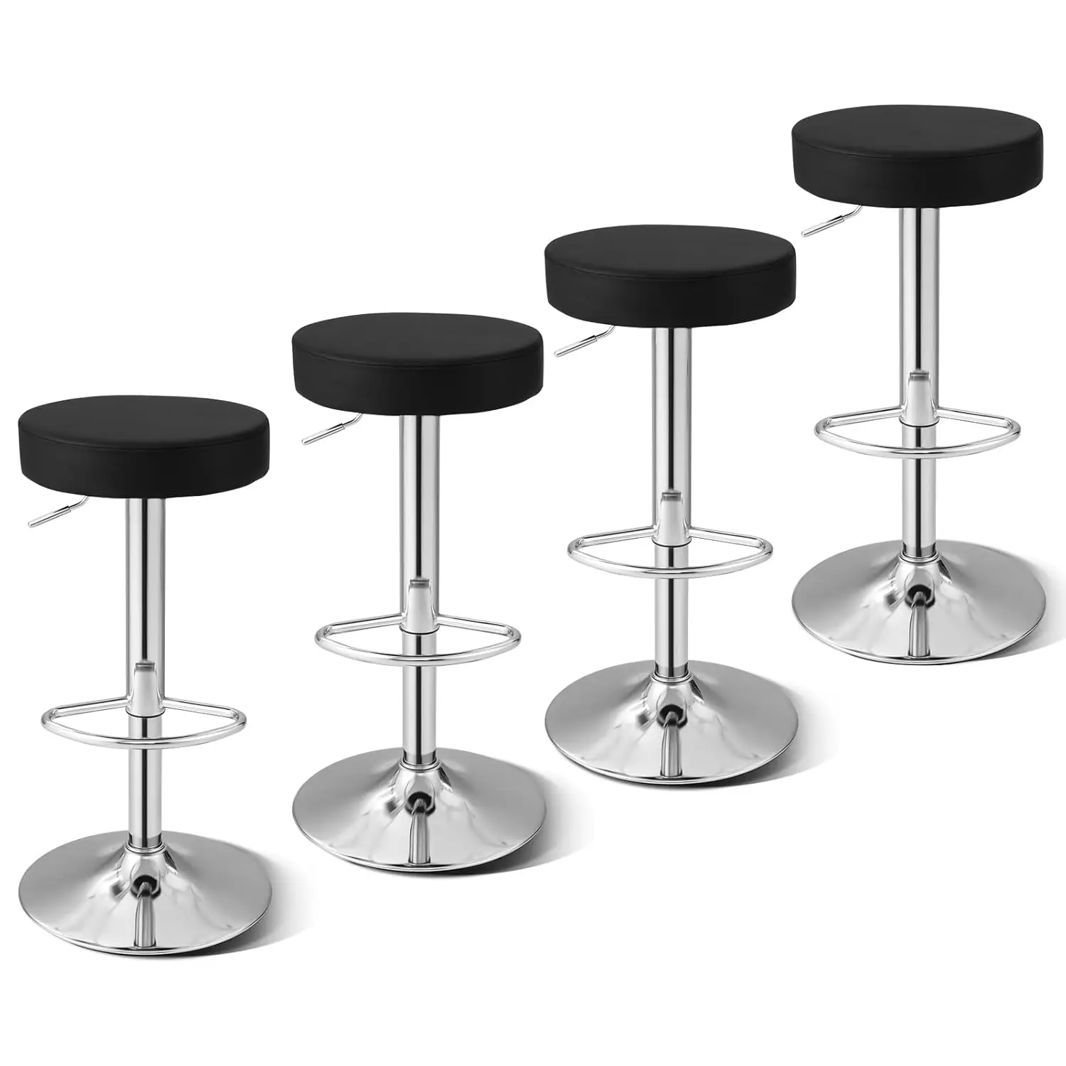 

Adjustable Round Bar Stools Set of 4 PU Seat Swivel with Footrest Kitchen Counter Height, Customized