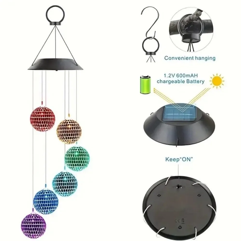6LED Mosaic Ball Wind Chime Lights IP65 Decoration Solar Decorative Lamp Solar Powered Waterproof Hanging Solar Lamp Gardens
