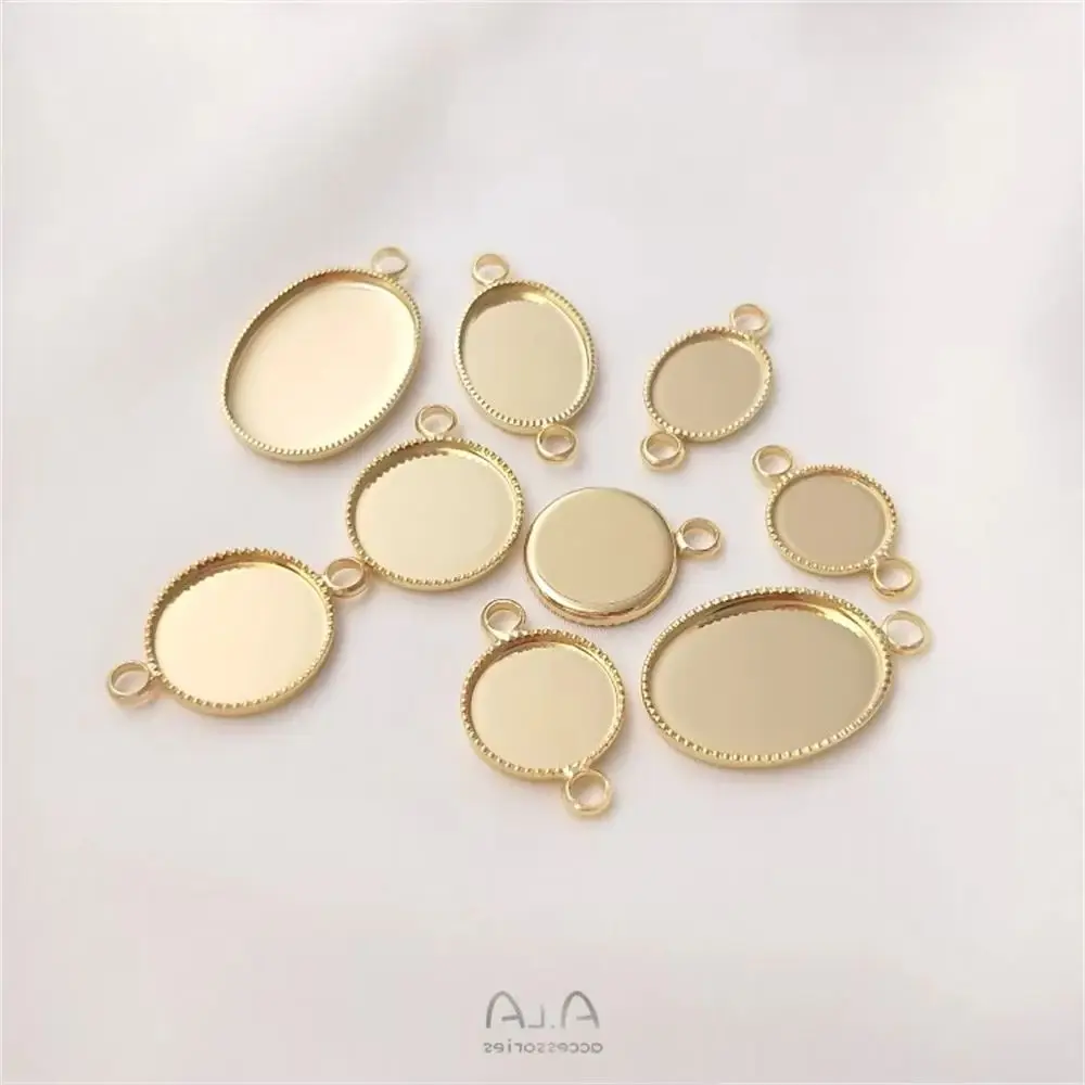 

14K Gold Plated Oval ring face empty support manual DIY Mosaic tray double hanging single hanging material accessories