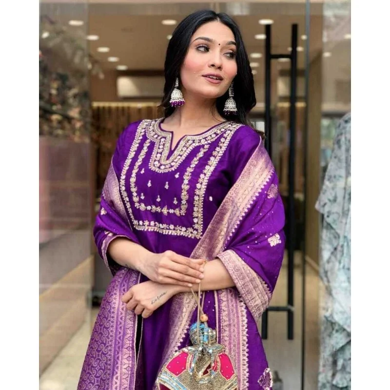 Traje de boda indio de rayón Kurti Palazzo con Dupatta, traje de Kameez, Salwar