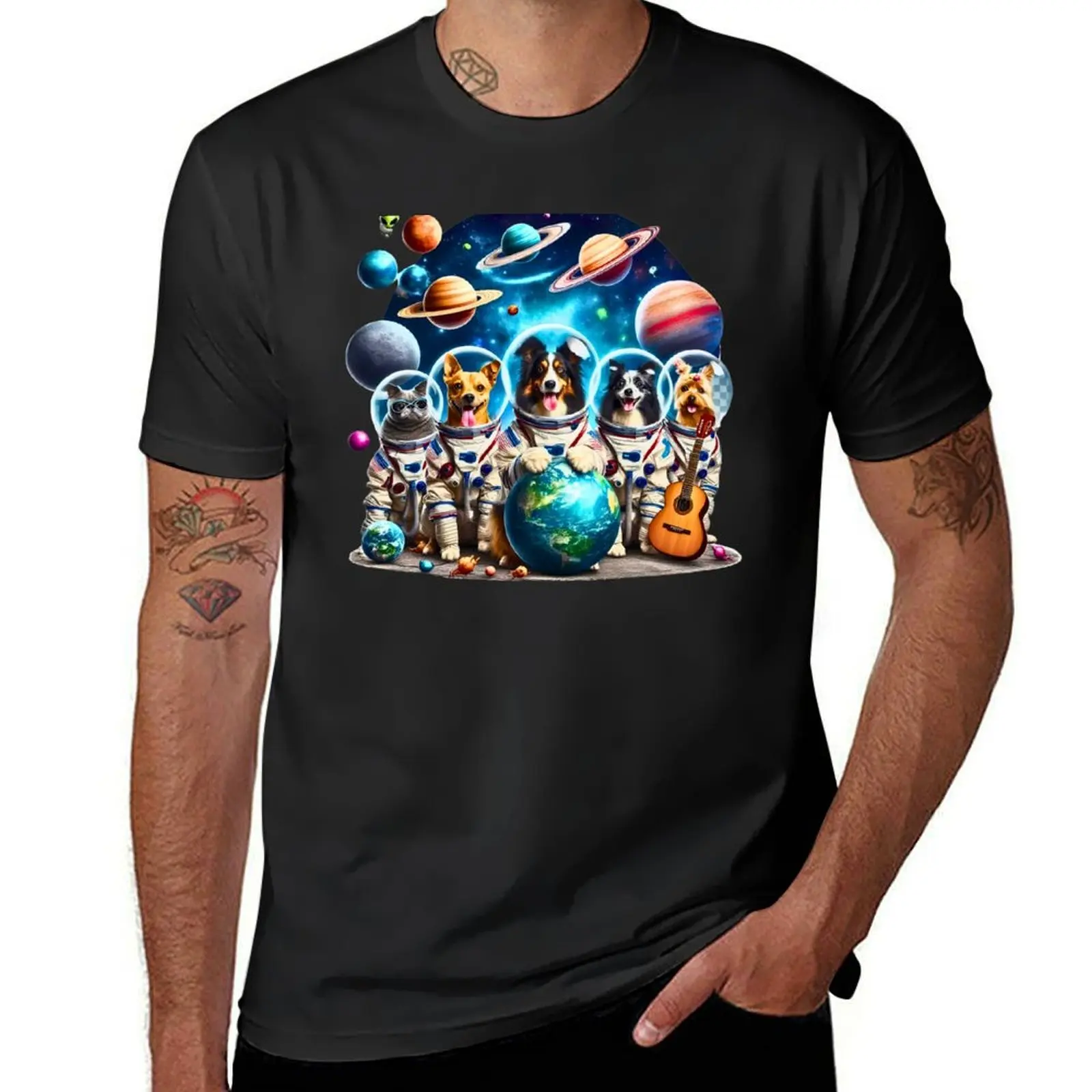 Space Travel Drawstring T-Shirt blacks plus sizes Short sleeve tee heavyweights mens plain t shirts