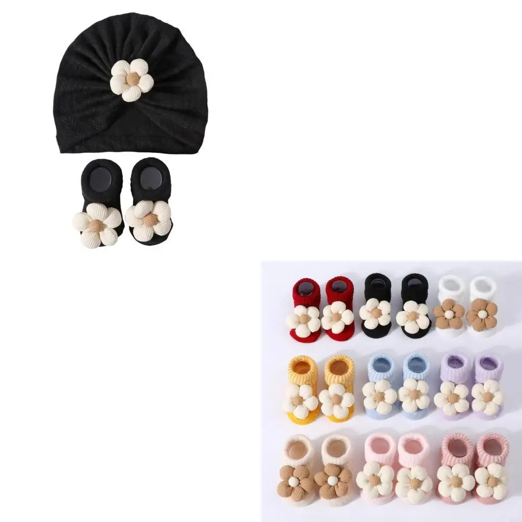 

Обновленный вязаный комплект детской шапки и носков. Комплект теплой шапки и носков для младенцев на возраст от 0 до 12 месяцев.