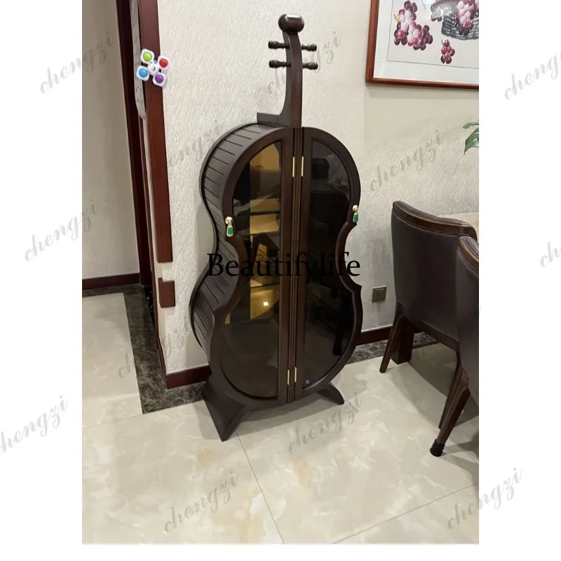 American retro, solid wood wine cabinet French glass display living room art decoration wine cabinet
