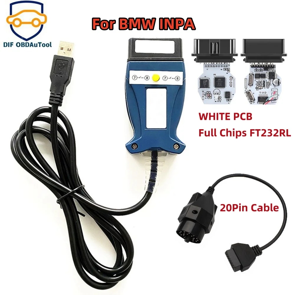 Professional For BMW INPA K+CAN with FT232RL Chip K-line Switch Works for BMW with 20PIN to OBD2 16pin Connector