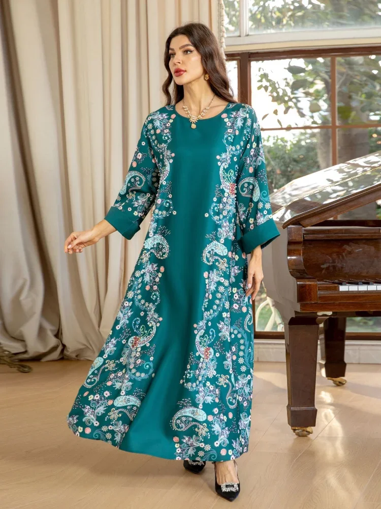 Ramadan Arab Long Robe Muslim Abaya for Women Party Dresses Flower Print Jalabiya Morocco Dubai Abayas Islam Vestidos Kaftan