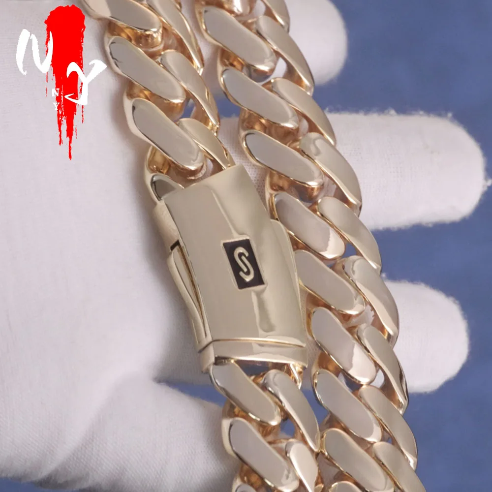 

NY 14K Gold Plated 20mm Monaco Necklace Smooth Thick Heavy Miami Hip Hop Jewelry Cuban Chain Bracelet for Men